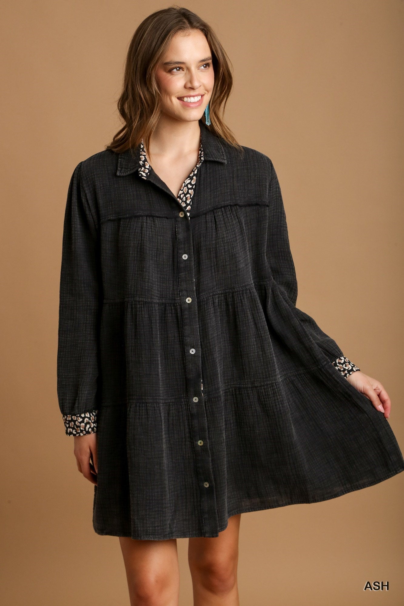 Mineral Wash Cotton Gauze Tiered Dress - Exotic Bear Boutique 