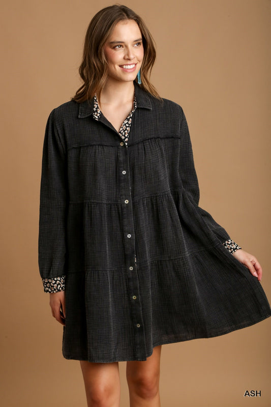 Mineral Wash Cotton Gauze Tiered Dress - Exotic Bear Boutique 