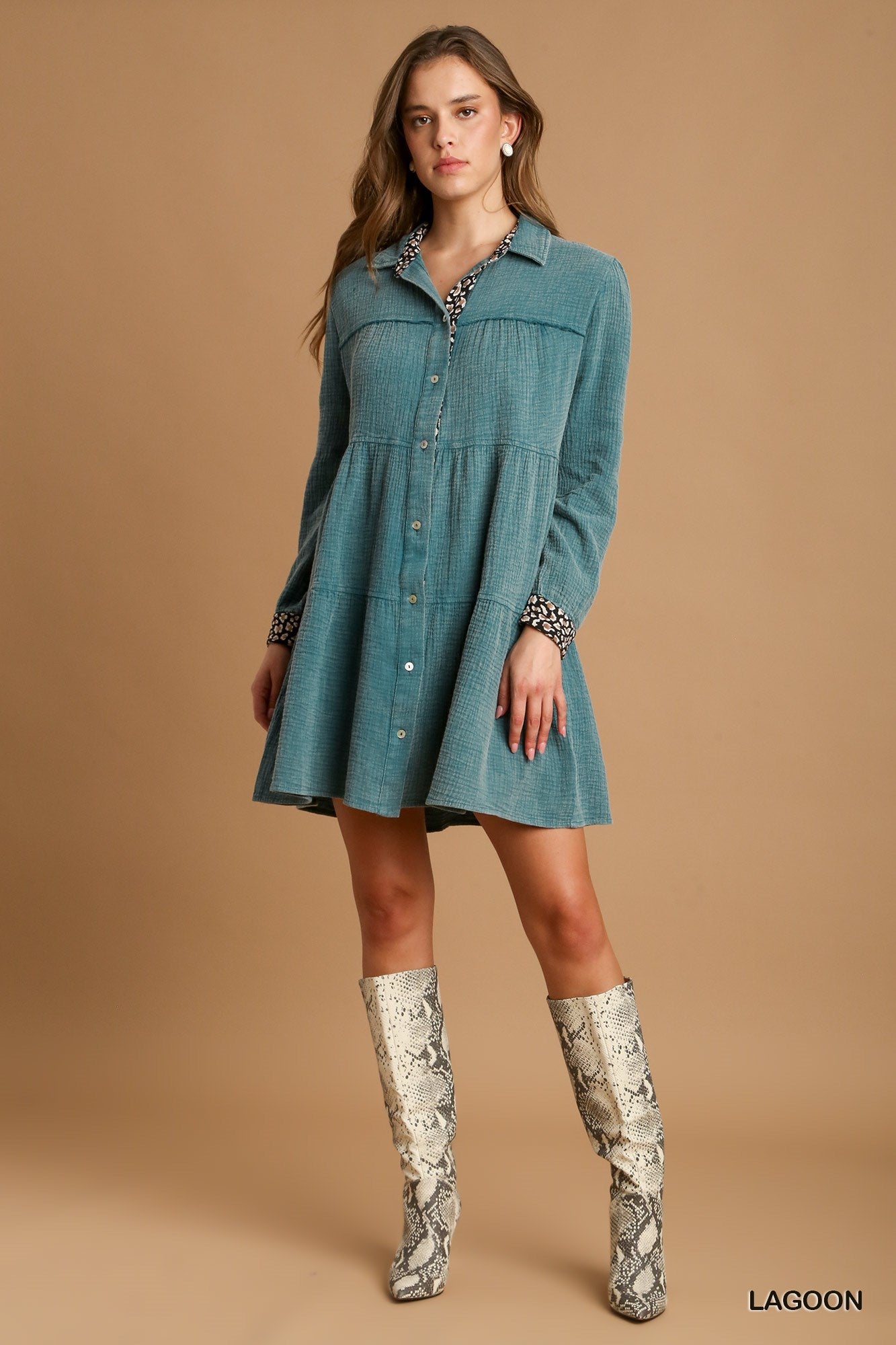 Mineral Wash Cotton Gauze Tiered Dress - Exotic Bear Boutique 