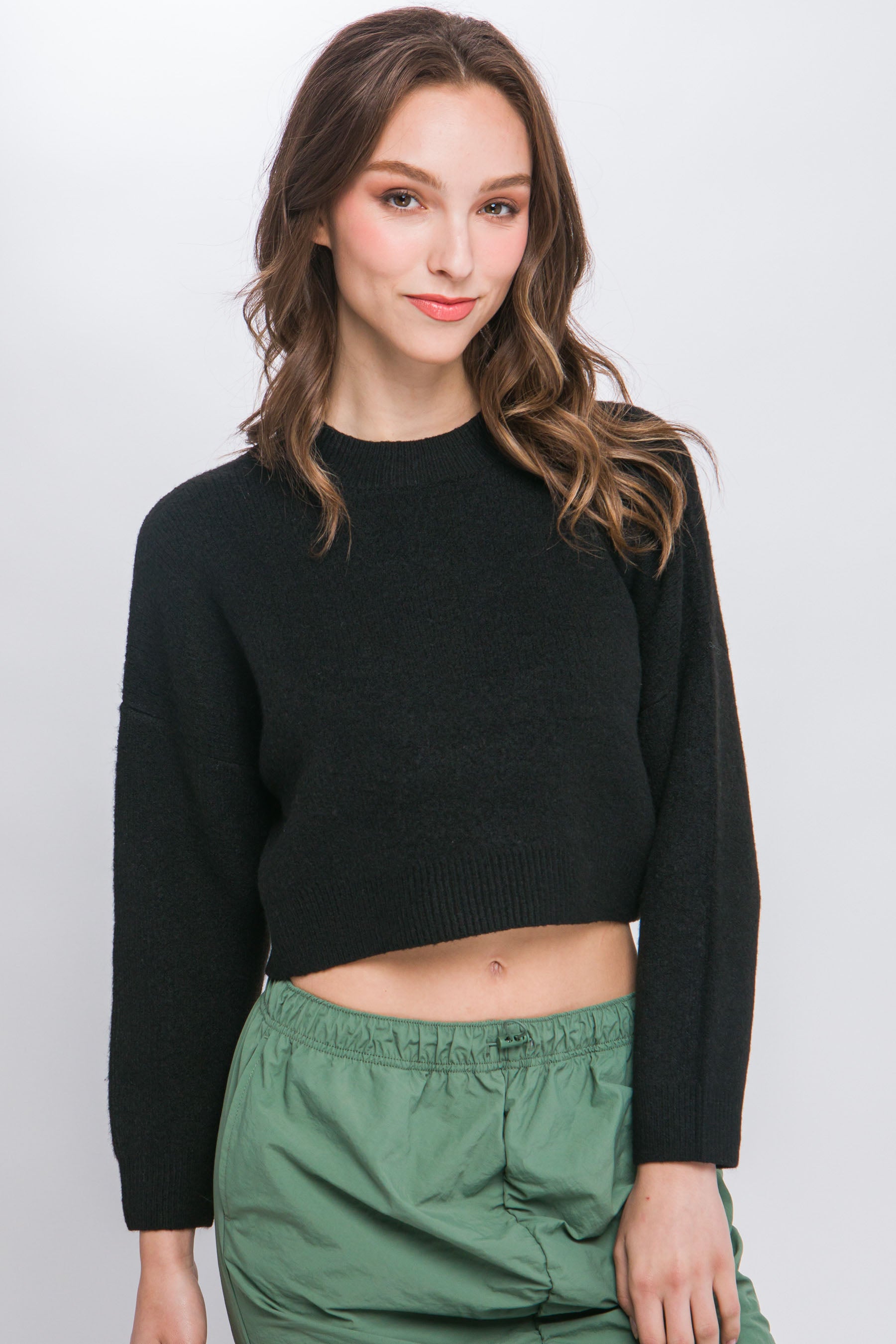 Wool Blend Cropped Sweater Top - Exotic Bear Boutique 