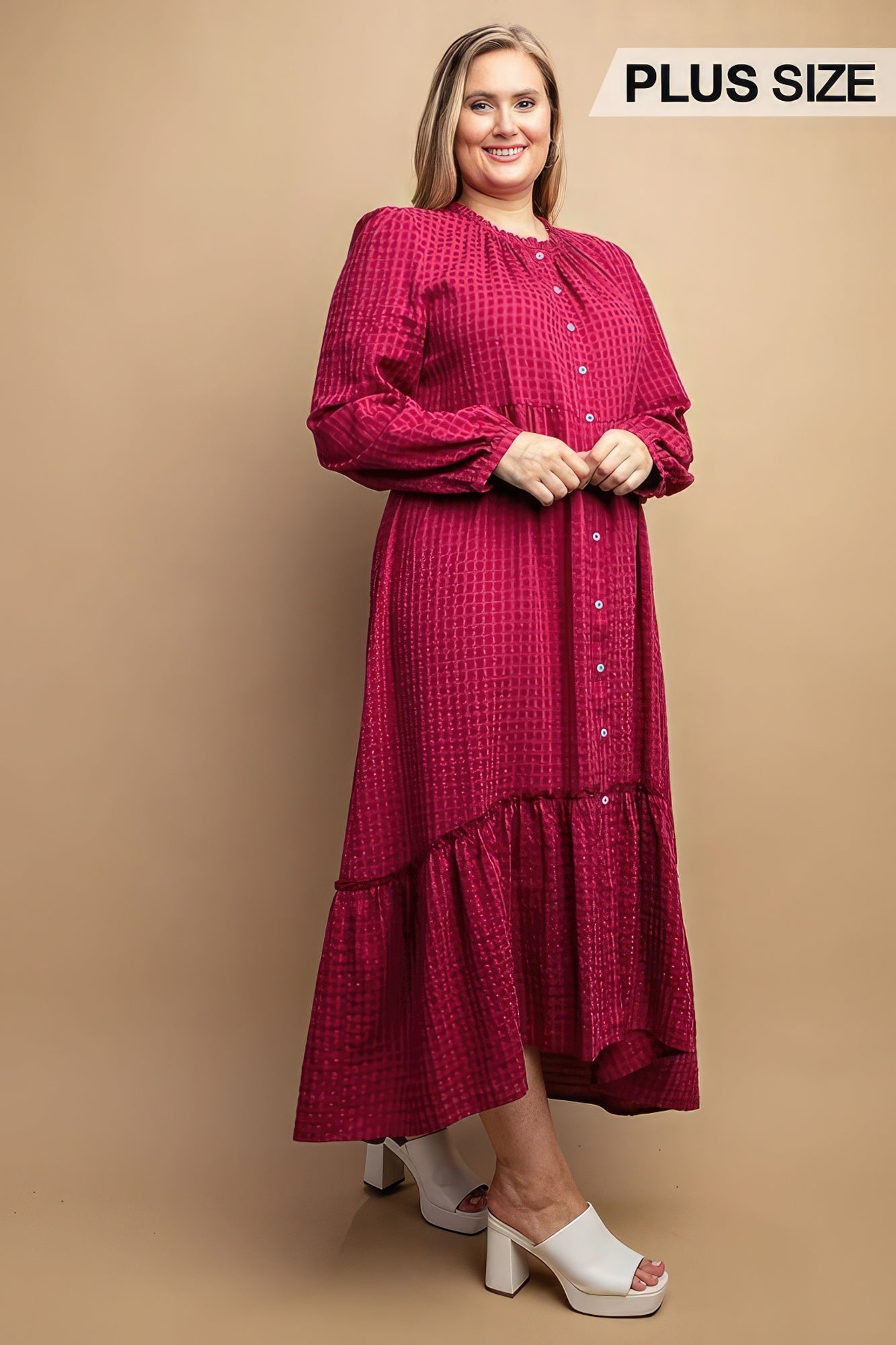 Plaid Button Down Hi - Low Hem Maxi Dress - Exotic Bear Boutique 