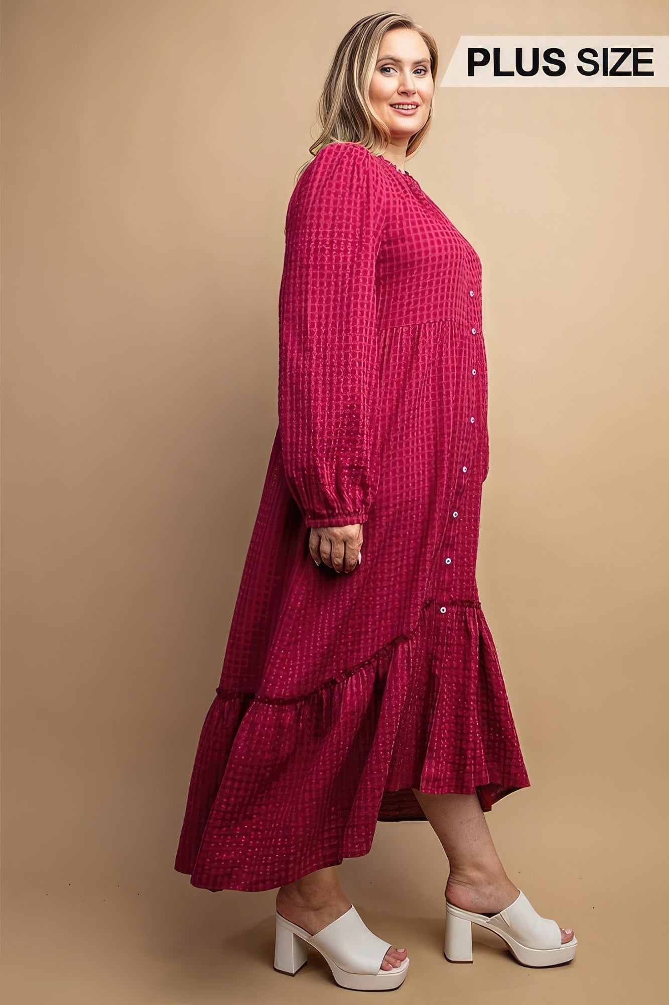 Plaid Button Down Hi - Low Hem Maxi Dress - Exotic Bear Boutique 