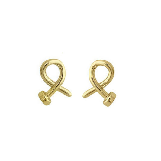 Gold plated crossed nail head stud earring - Exotic Bear Boutique 