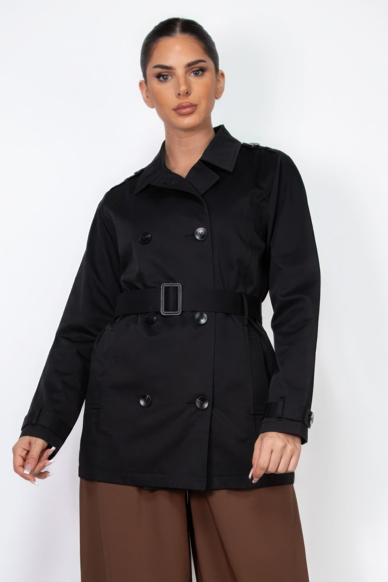 Double-breasted Notch Belted Coat - Exotic Bear Boutique 