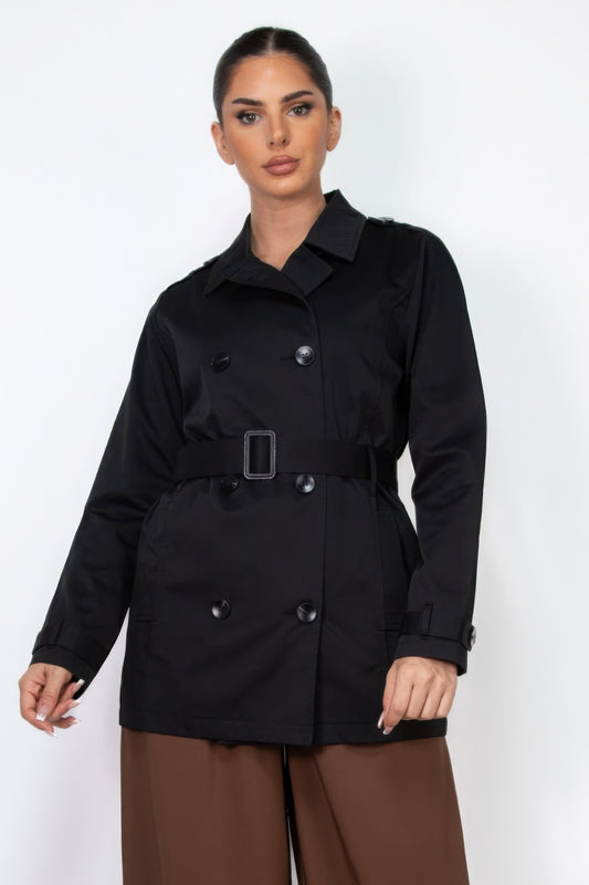 Double-breasted Notch Belted Coat - Exotic Bear Boutique 