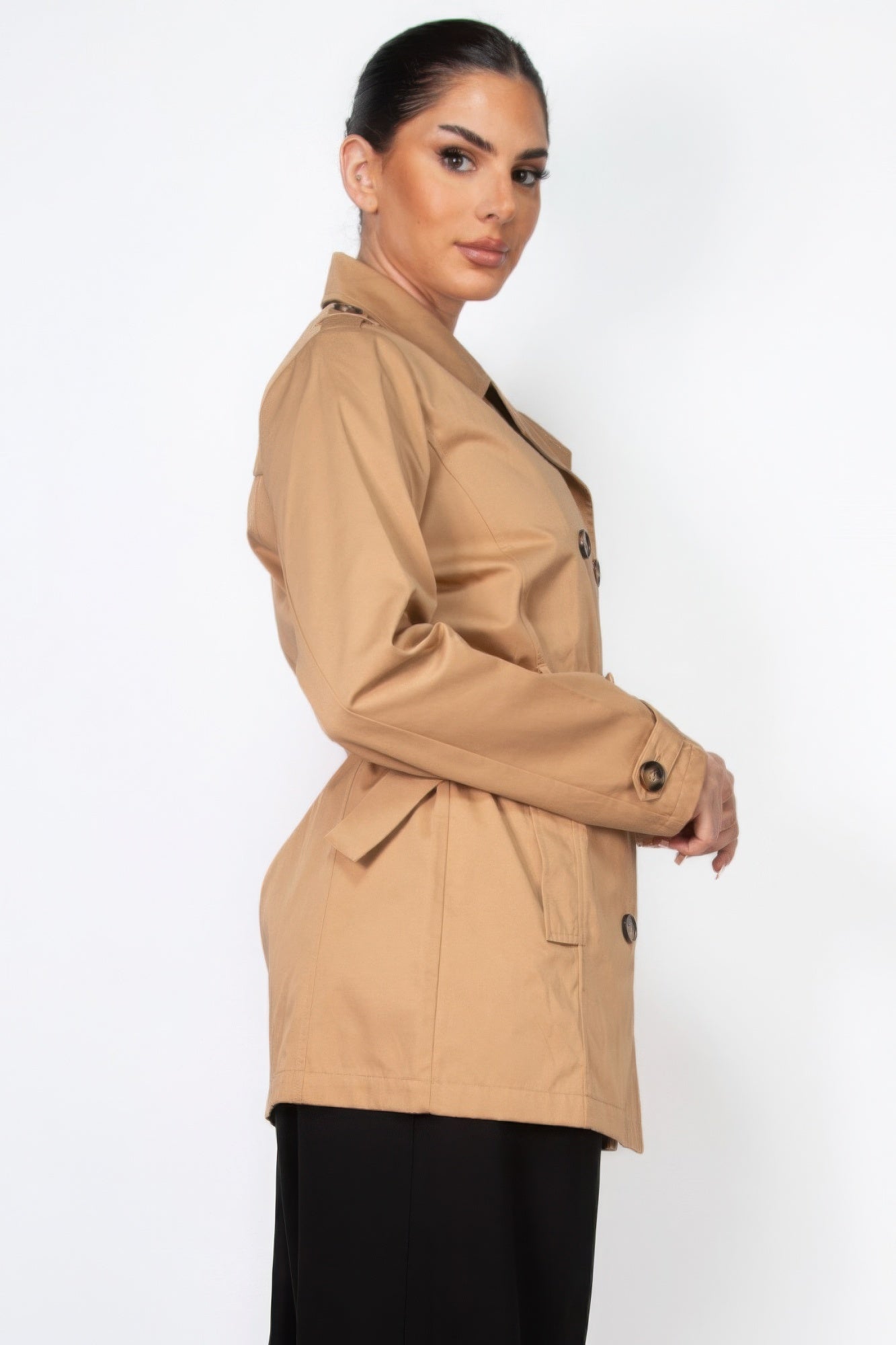 Double-breasted Notch Belted Coat - Exotic Bear Boutique 