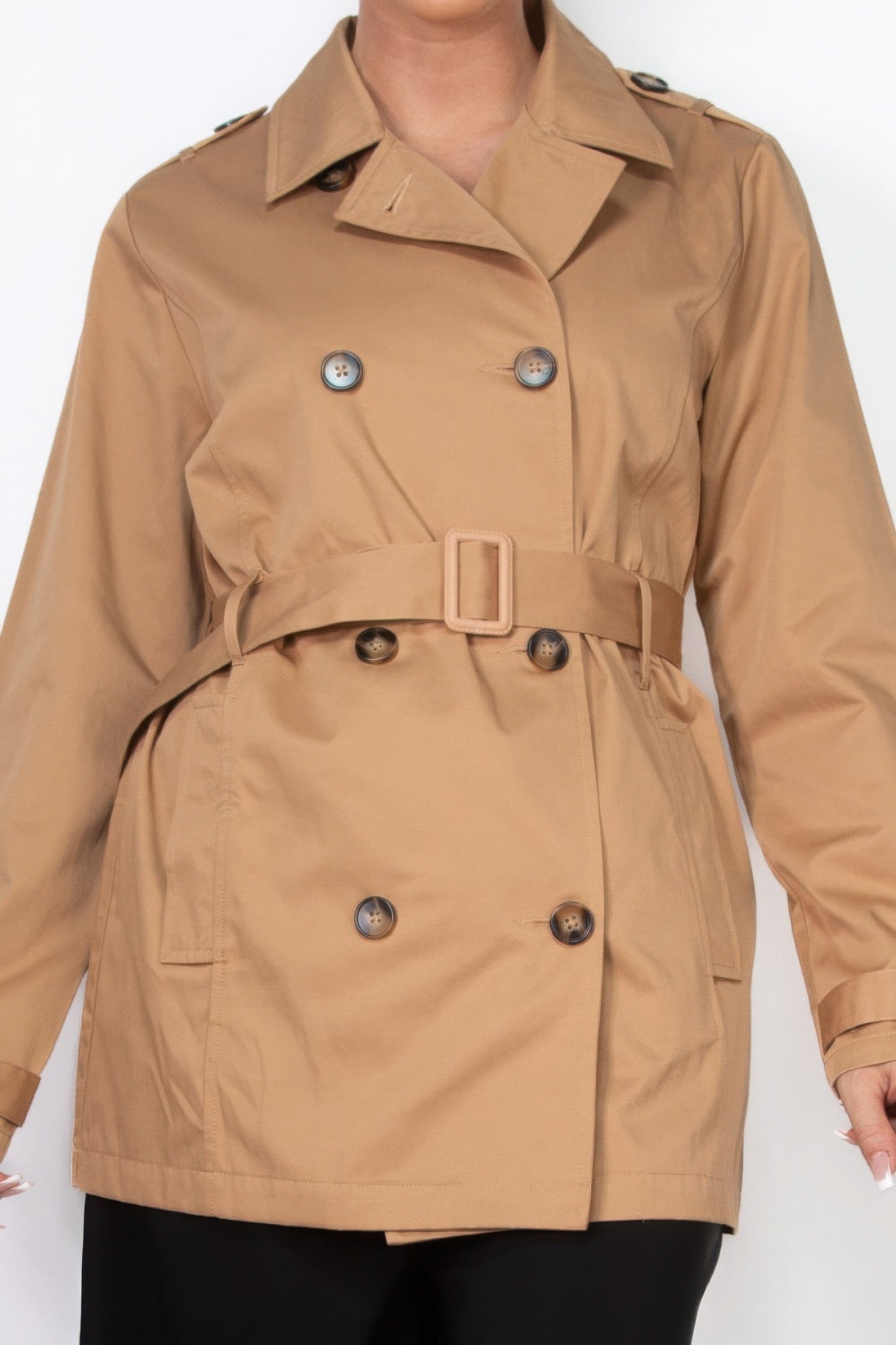 Double-breasted Notch Belted Coat - Exotic Bear Boutique 