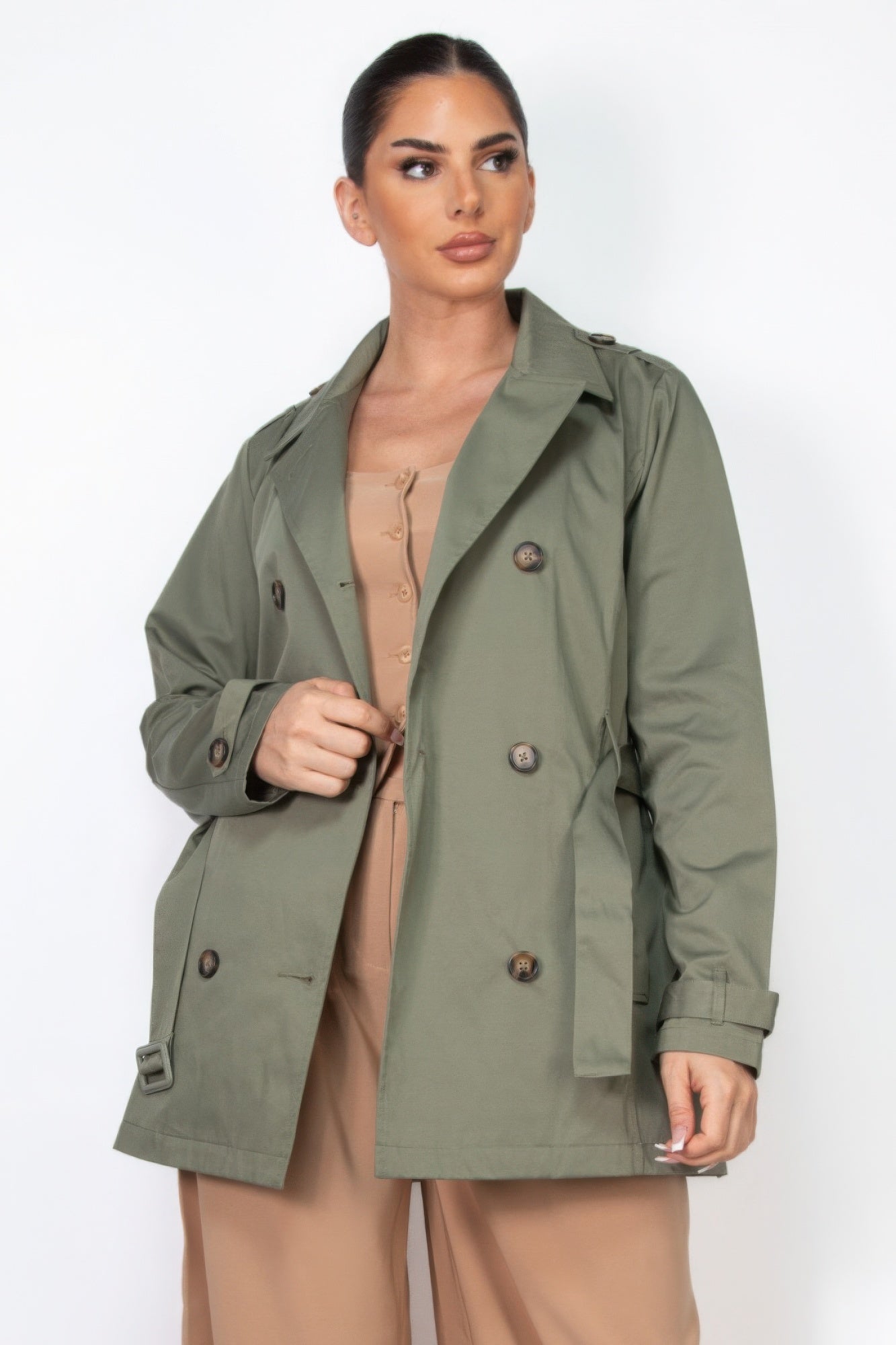 Double-breasted Notch Belted Coat - Exotic Bear Boutique 
