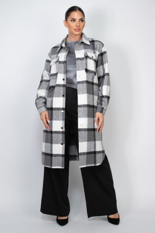 Plaid Buttoned Shacket Coat - Exotic Bear Boutique 