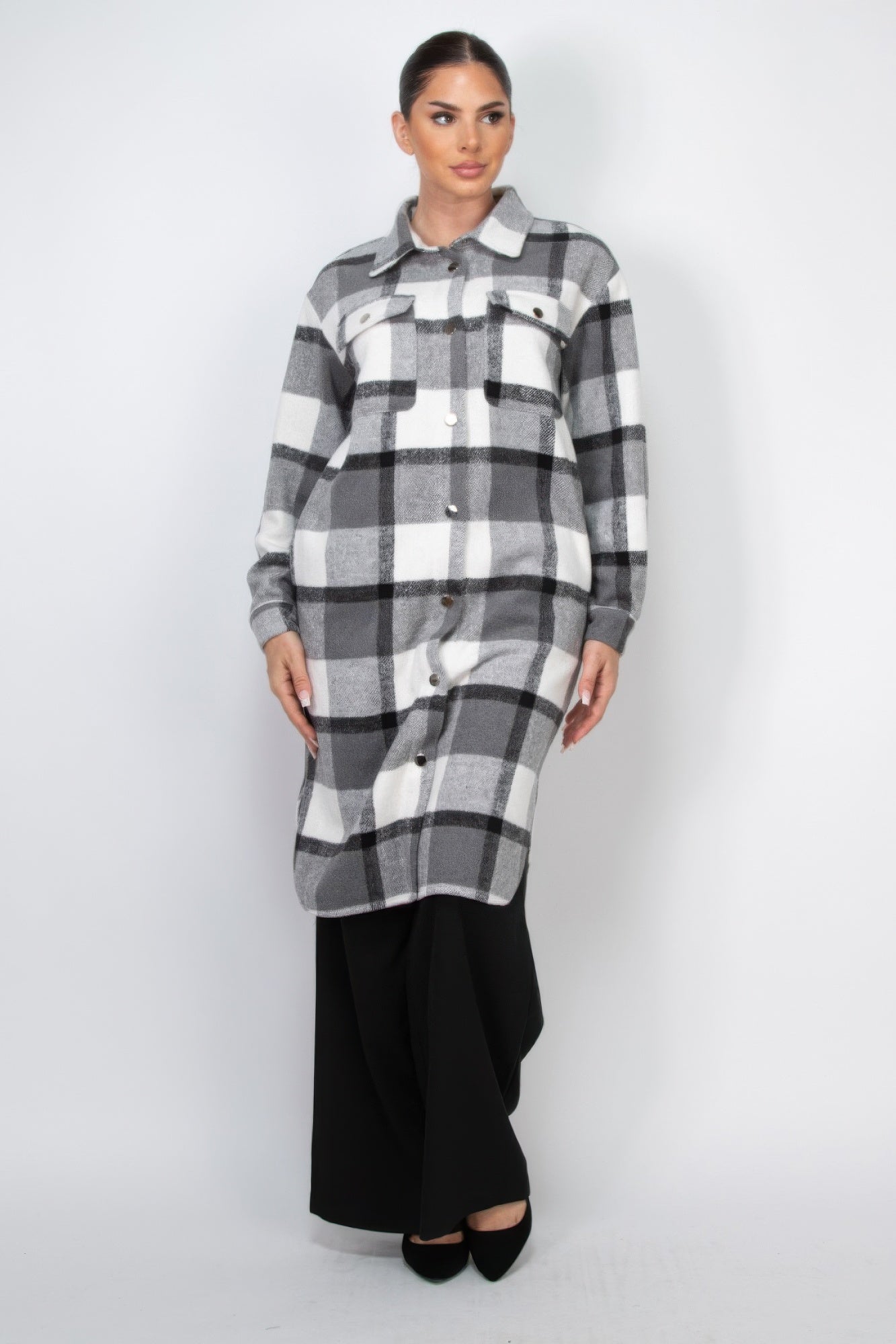 Plaid Buttoned Shacket Coat - Exotic Bear Boutique 