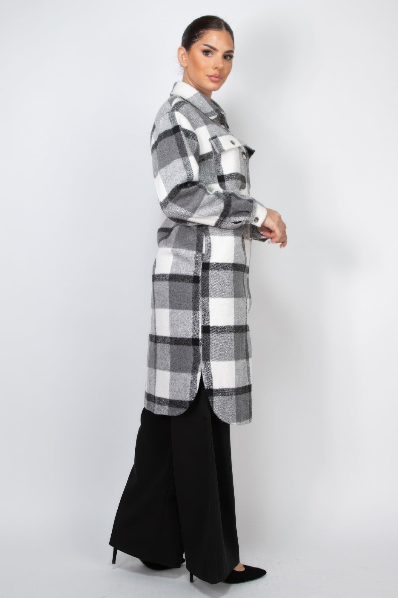 Plaid Buttoned Shacket Coat - Exotic Bear Boutique 