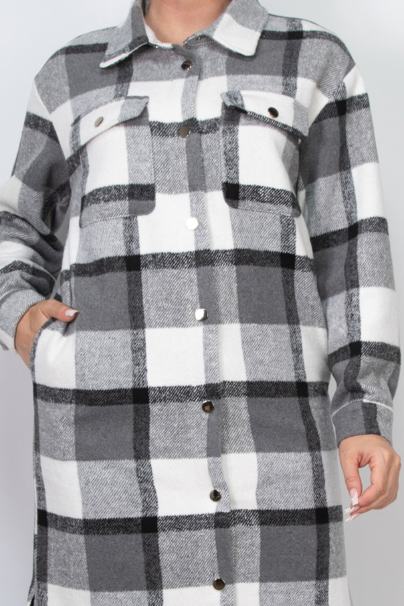 Plaid Buttoned Shacket Coat - Exotic Bear Boutique 